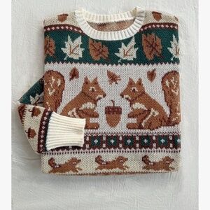 Squirrel Nut Harvest Sweater   cozy with this charming brown and cream sweater f